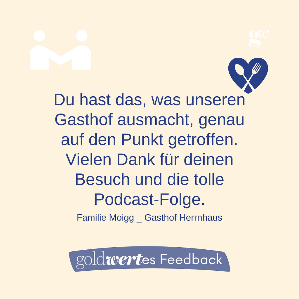 Zitat über die Bedeutung eines Gasthofes mit Dank für einen Besuch und eine Podcast-Folge, gestaltet in ansprechendem Layout.