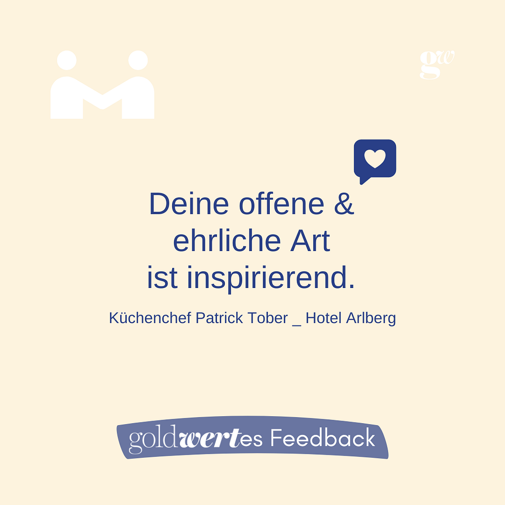 Ein Zitat über die inspirierende Persönlichkeit von Küchenchef Patrick Tober aus dem Hotel Arlberg, umgeben von grafischen Elementen.